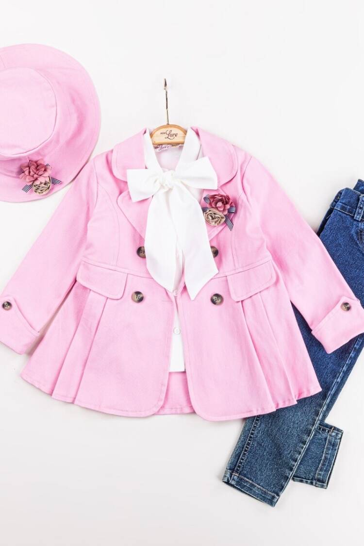 Girls' Suits - Toptan Kız Çocuk 3'lü Ceket, Tişört ve Kot Pantolon Takım 2-6Y 1055-5607 - Brand: Miss Lore - Women & Kids, Baby Clothes Wholesale - Globality Store