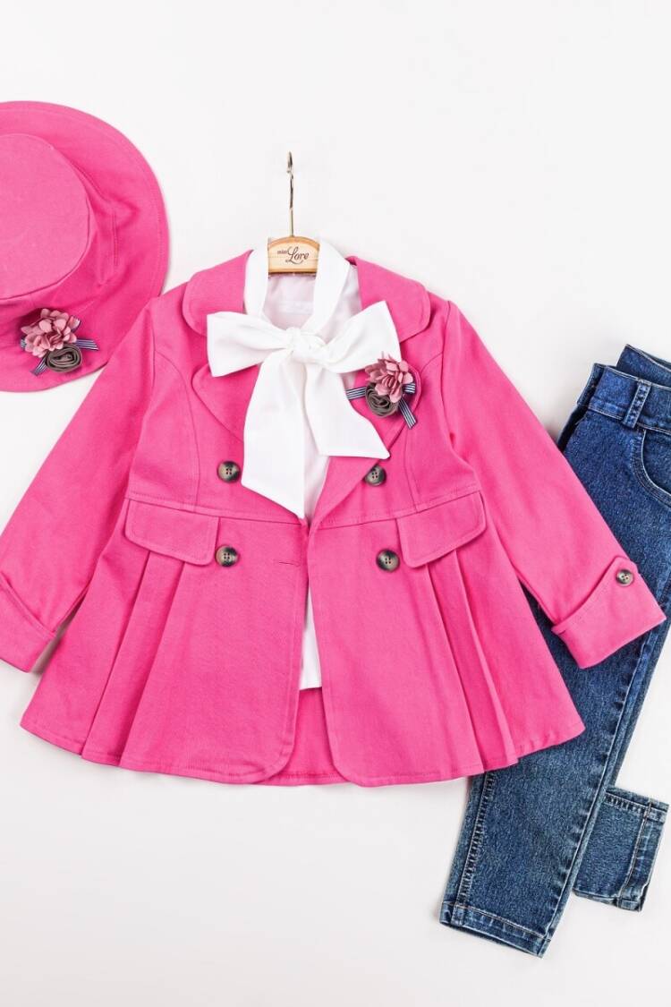 Girls' Suits - Toptan Kız Çocuk 3'lü Ceket, Tişört ve Kot Pantolon Takım 2-6Y 1055-5607 - Brand: Miss Lore - Women & Kids, Baby Clothes Wholesale - Globality Store