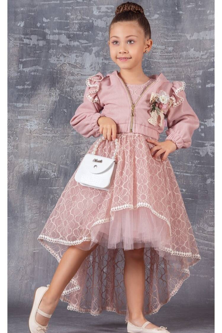 Girl's Dress - Toptan Kız Çocuk 3'lü Elbise Bolero ve Çanta Takım 6-12Y 1042-2357 - Brand: Tivido - Women & Kids, Baby Clothes Wholesale - Globality Store