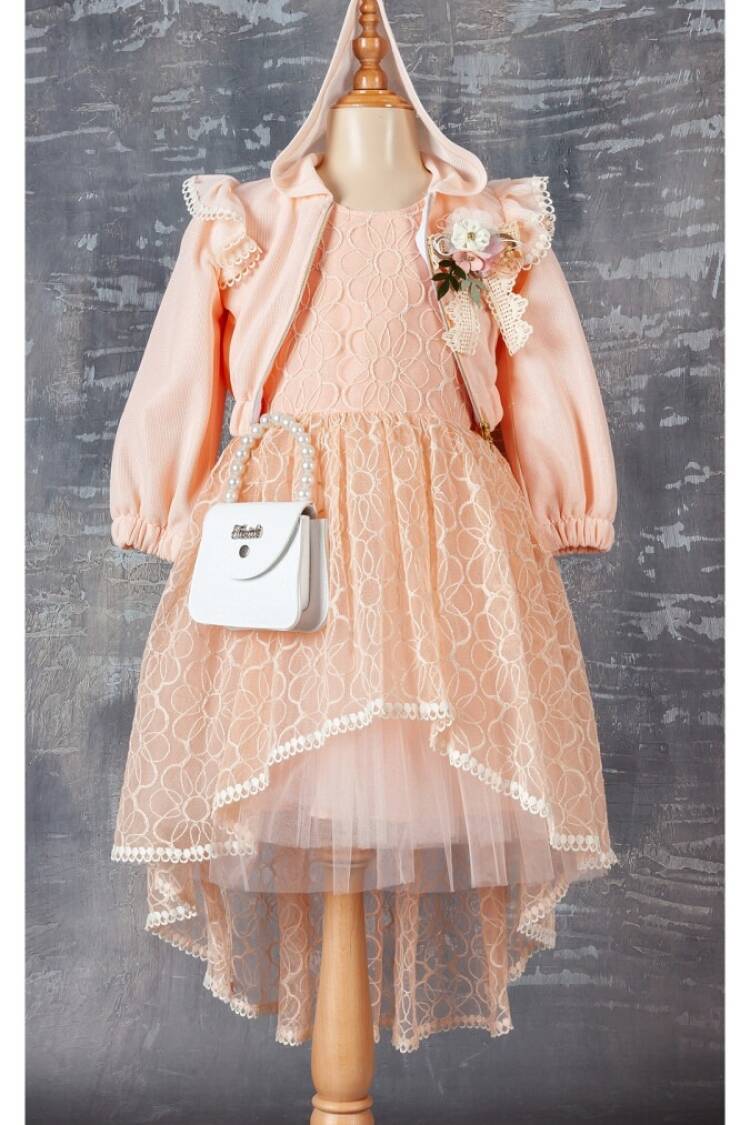 Girl's Dress - Toptan Kız Çocuk 3'lü Elbise Bolero ve Çanta Takım 6-12Y 1042-2357 - Brand: Tivido - Women & Kids, Baby Clothes Wholesale - Globality Store