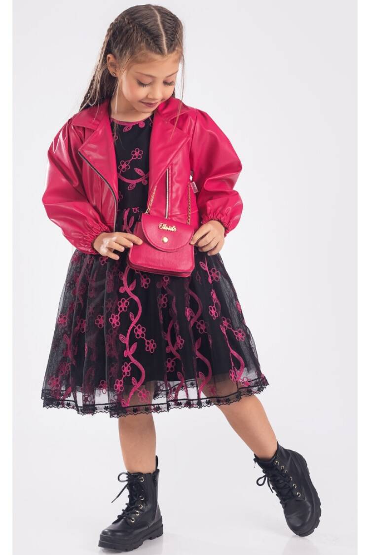 Girls' Suits - Toptan Kız Çocuk 3'lü Elbise, Ceket ve Çanta Takımı 6-12Y 1042-2541 - Brand: Tivido - Women & Kids, Baby Clothes Wholesale - Globality Store