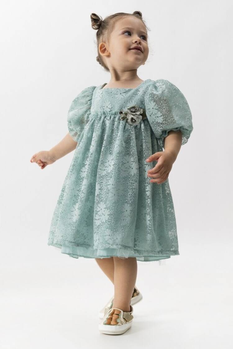 Girl's Dress - Toptan Kız Çocuk Balon Kollu Yonca Elbise 2-5Y 1022-23323 - Brand: Wecan - Women & Kids, Baby Clothes Wholesale - Globality Store