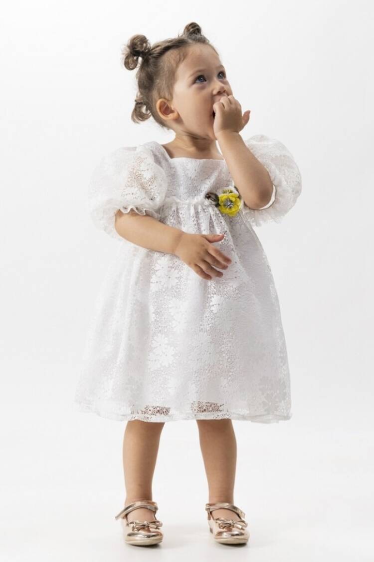 Girl's Dress - Toptan Kız Çocuk Balon Kollu Yonca Elbise 6-9Y 1022-23324 - Brand: Wecan - Women & Kids, Baby Clothes Wholesale - Globality Store