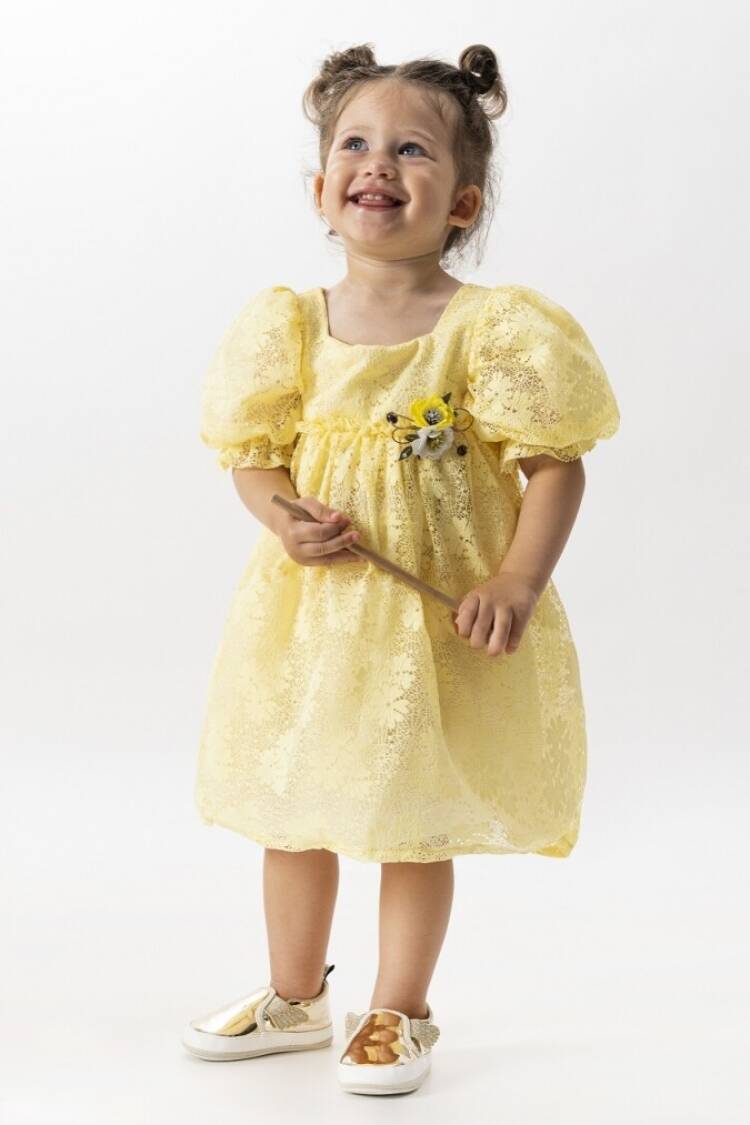 Girl's Dress - Toptan Kız Çocuk Balon Kollu Yonca Elbise 6-9Y 1022-23324 - Brand: Wecan - Women & Kids, Baby Clothes Wholesale - Globality Store