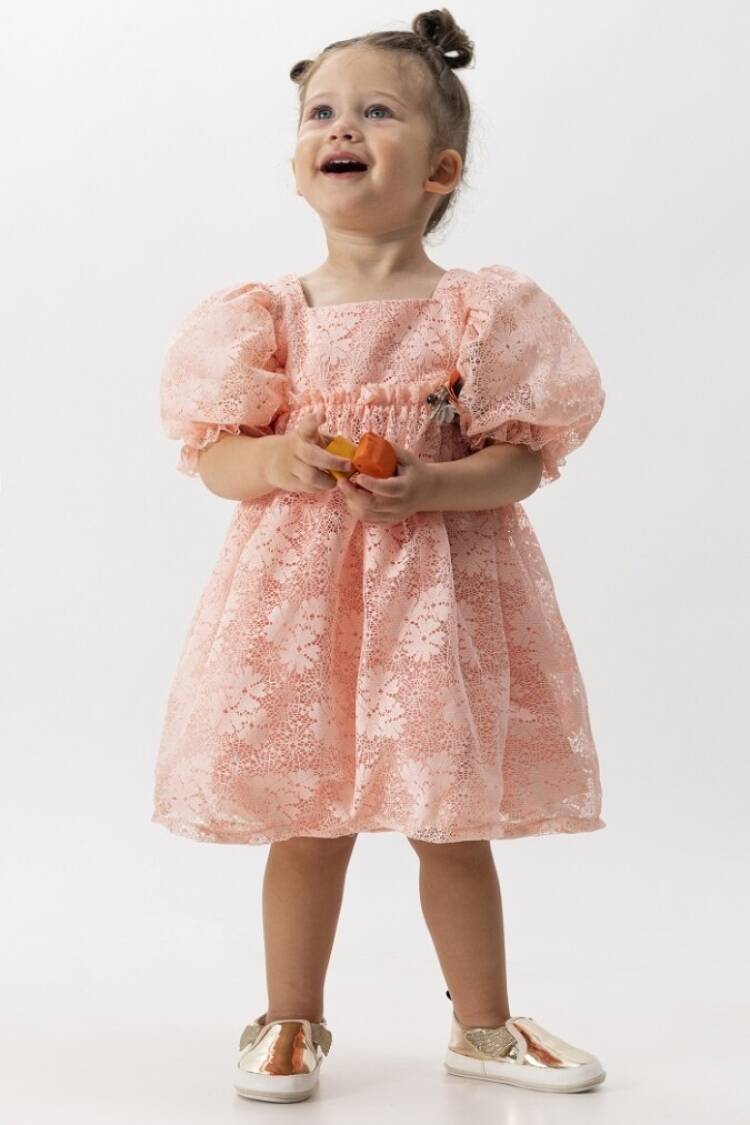 Girl's Dress - Toptan Kız Çocuk Balon Kollu Yonca Elbise 6-9Y 1022-23324 - Brand: Wecan - Women & Kids, Baby Clothes Wholesale - Globality Store