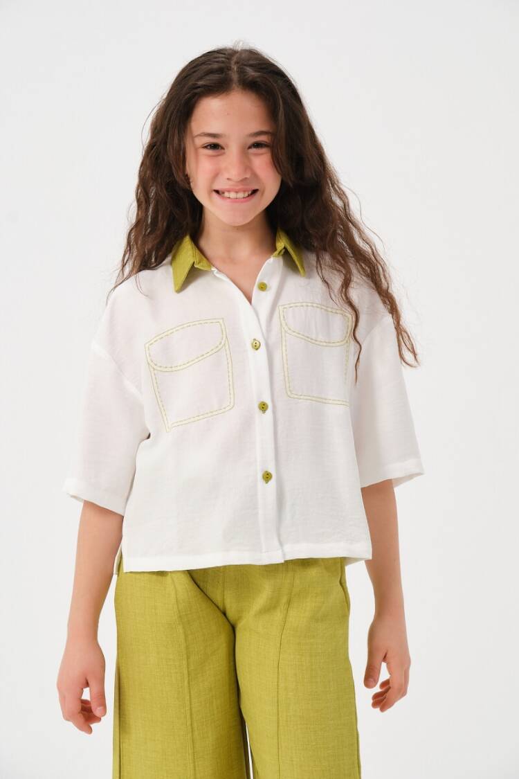 Girl's Shirt - Toptan Kız Çocuk Cep Desen Detaylı Kısa Kollu Gömlek 8-15Y 2051-241Z4ALN81 - Brand: Jazziee - Women & Kids, Baby Clothes Wholesale - Globality Store