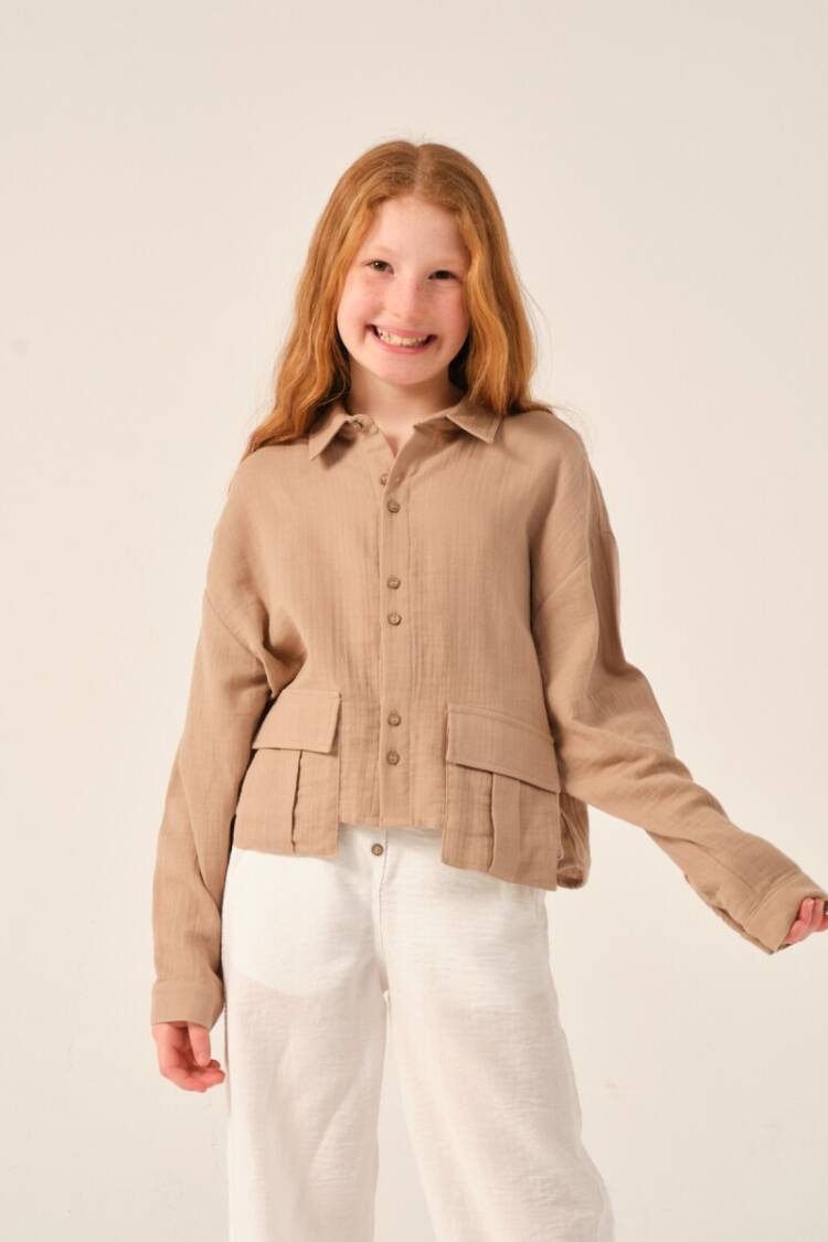 Girl's Shirt - Toptan Kız Çocuk Cepli Uzun Kollu Gömlek 8-15Y 2051-241Z4ALK81 - Brand: Jazziee - Women & Kids, Baby Clothes Wholesale - Globality Store