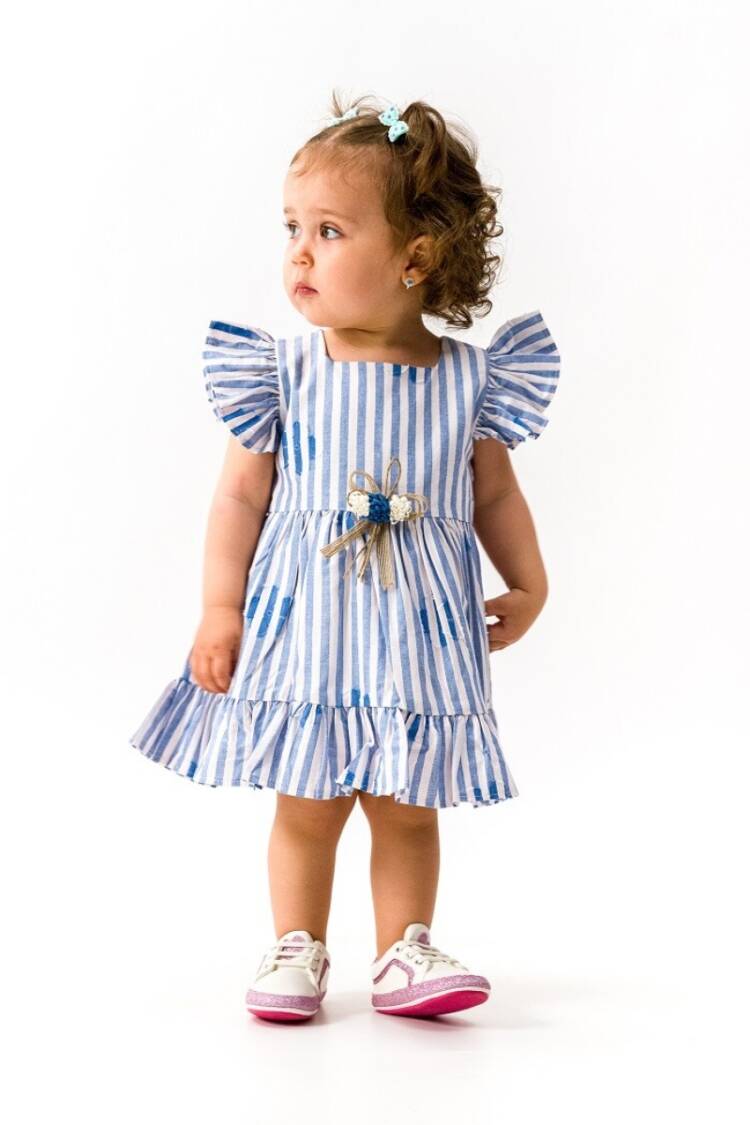 Girl's Dress - Toptan Kız Çocuk Çizgili Elbise 2-5Y 1022-23148 - Brand: Wecan - Women & Kids, Baby Clothes Wholesale - Globality Store