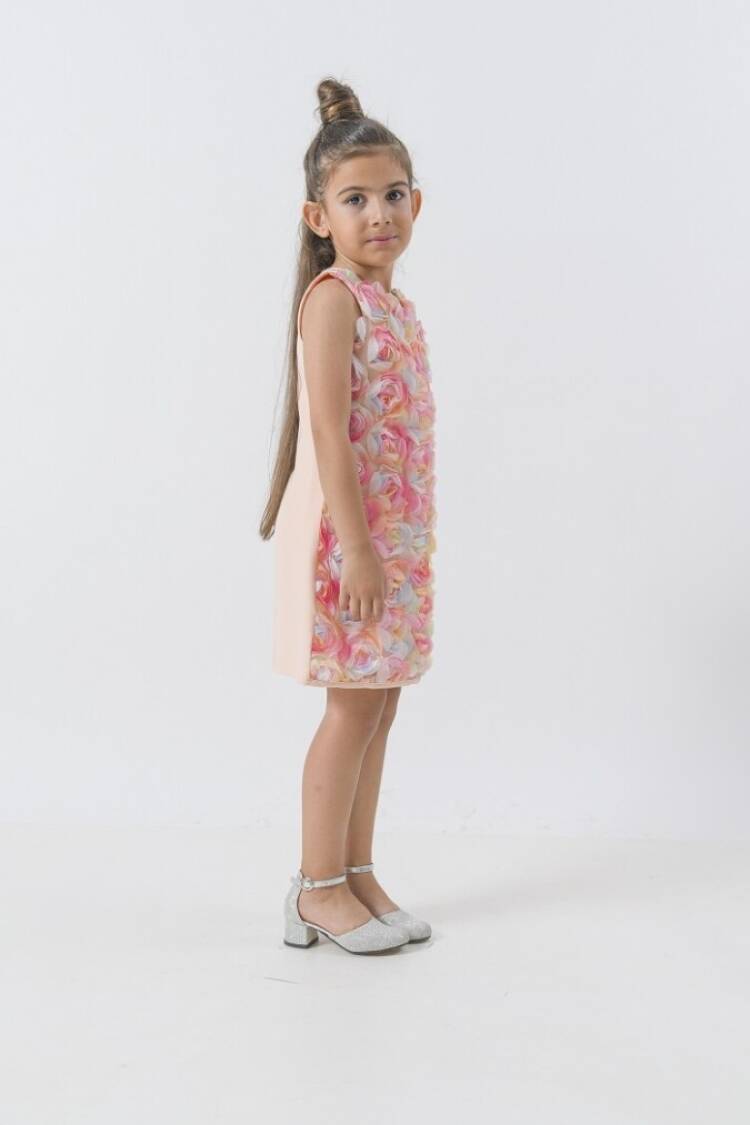 Girl's Dress - Toptan Kız Çocuk Renkli Güllü Düz Dar Elbise 2-5Y 1022-24323 - Brand: Wecan - Women & Kids, Baby Clothes Wholesale - Globality Store