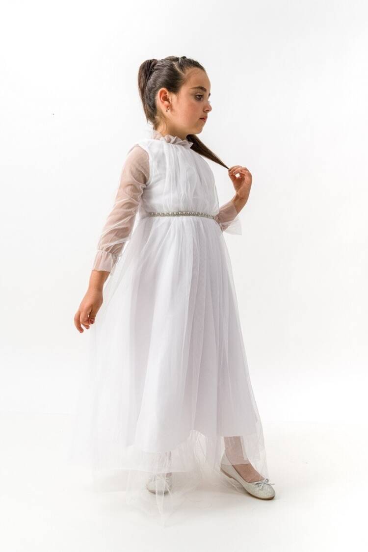 Girl's Dress - Toptan Kız Çocuk Tüllü İnci Kemerli Abiye 2-5Y 1022-23003 - Brand: Wecan - Women & Kids, Baby Clothes Wholesale - Globality Store