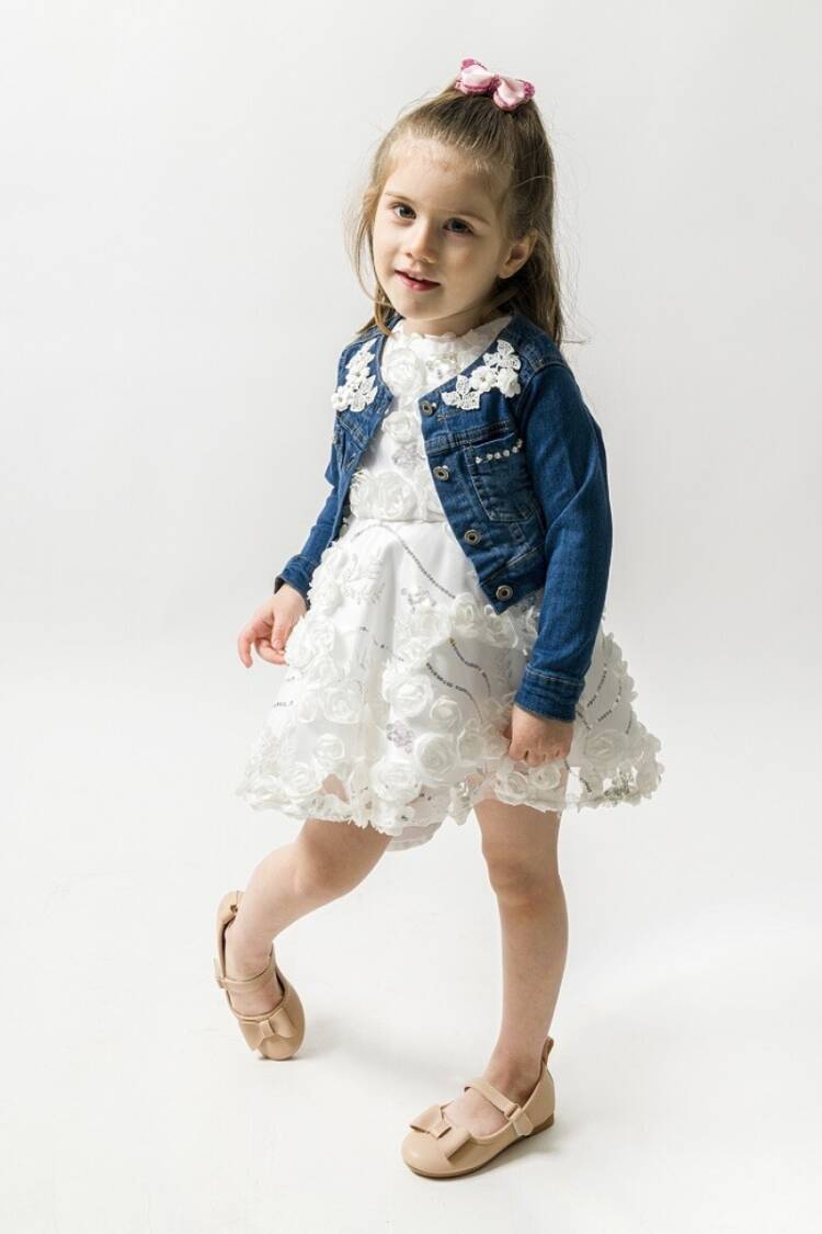 Girls' Outerwear - Toptan Kız Çocuk Yakası Dantelli Kot Ceket 2-5Y 1022-23400 - Brand: Wecan - Women & Kids, Baby Clothes Wholesale - Globality Store