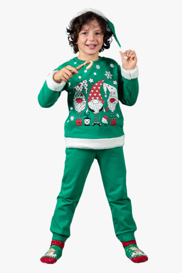 Boys' Sets - B1 - Üç Cüce Baskılı Erkek Noel Yılbaşı Takım Şardonlu 2 İp - Brand: SNOOP KİDS - Women & Kids, Baby Clothes Wholesale - Globality Store