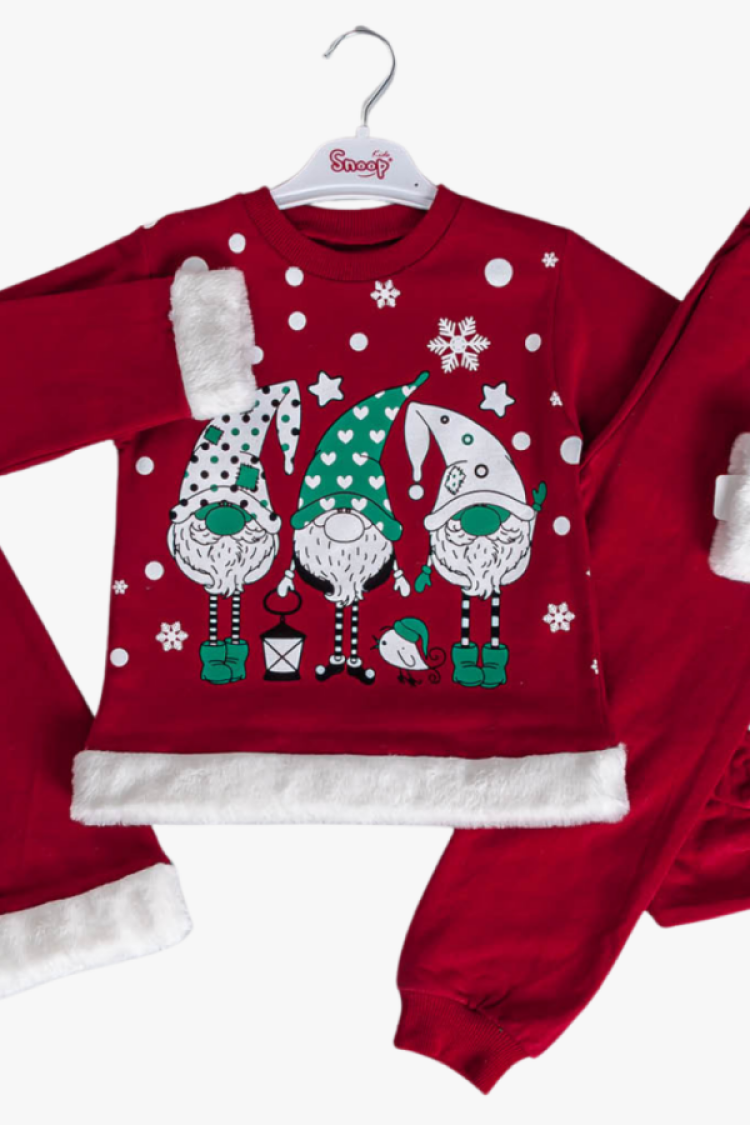 Boys' Sets - B1 - Üç Cüce Baskılı Erkek Noel Yılbaşı Takım Şardonlu 2 İp - Brand: SNOOP KİDS - Women & Kids, Baby Clothes Wholesale - Globality Store