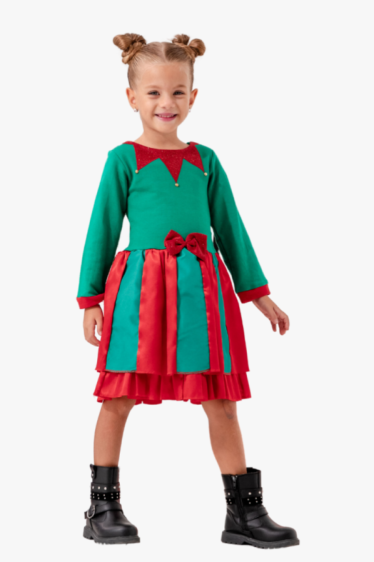 Girl's Dress - B1 - Üçgen Yakalı Noel Yılbaşı Elbise Şardonlu 2 İp - Brand: LYRA KİDS - Women & Kids, Baby Clothes Wholesale - Globality Store