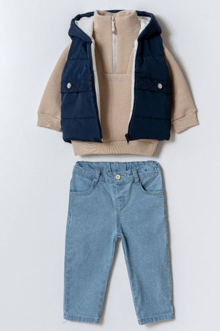 Baby Sets - B1 - Üçlü Yelekli Erkek Bebe Takım - Brand: HİPPIL - Women & Kids, Baby Clothes Wholesale - Globality Store