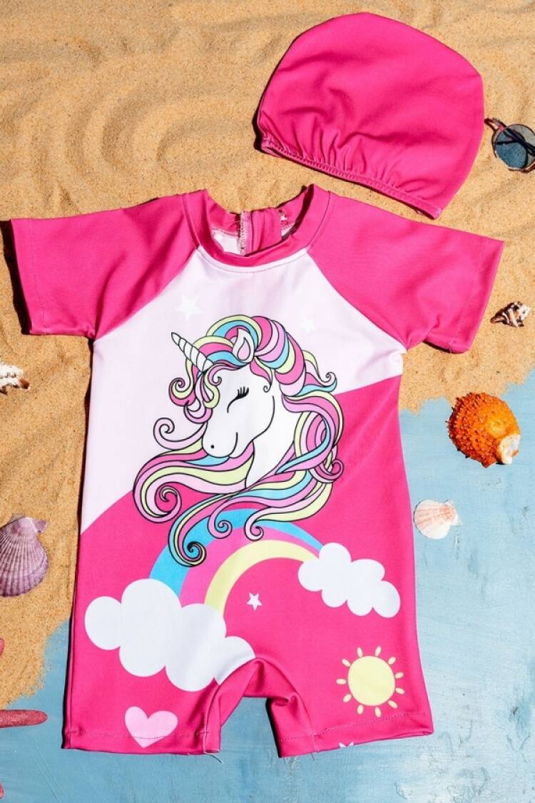 Mayo &amp; Deniz Şortu - B1 - Unicorn Baskılı Kız Yüzücü Tulum Mayo - Brand: LYRA KİDS - Women & Kids, Baby Clothes Wholesale - Globality Store