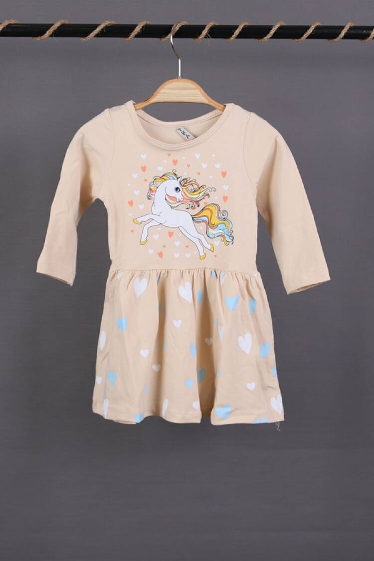 Girl's Dress - B1 - Unicorn Baskılı Penye Elbise - Brand: LYRA KİDS - Women & Kids, Baby Clothes Wholesale - Globality Store