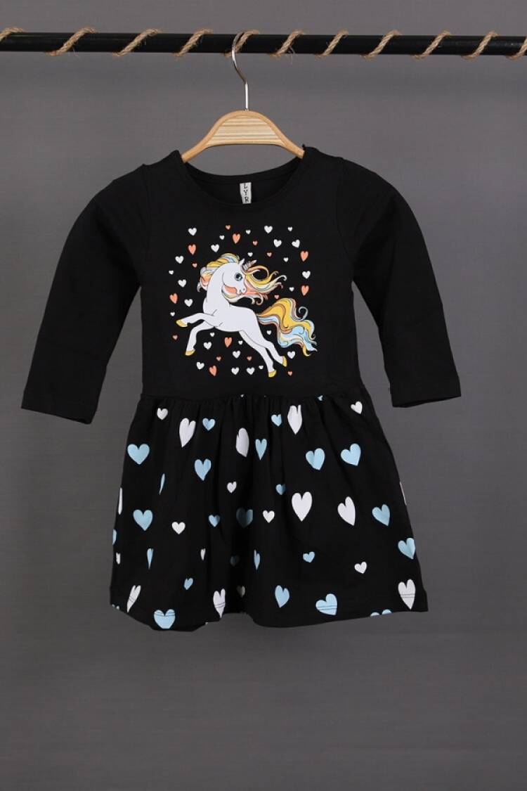 Girl's Dress - B1 - Unicorn Baskılı Penye Elbise - Brand: LYRA KİDS - Women & Kids, Baby Clothes Wholesale - Globality Store