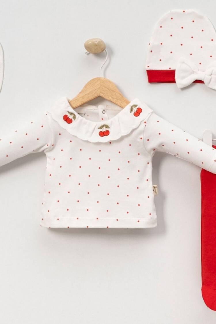 Newborn - B1 - Vişne Nakışlı 5li Kız Yenidoğan Zıbın Set - Brand: CAYZEN - Women & Kids, Baby Clothes Wholesale - Globality Store