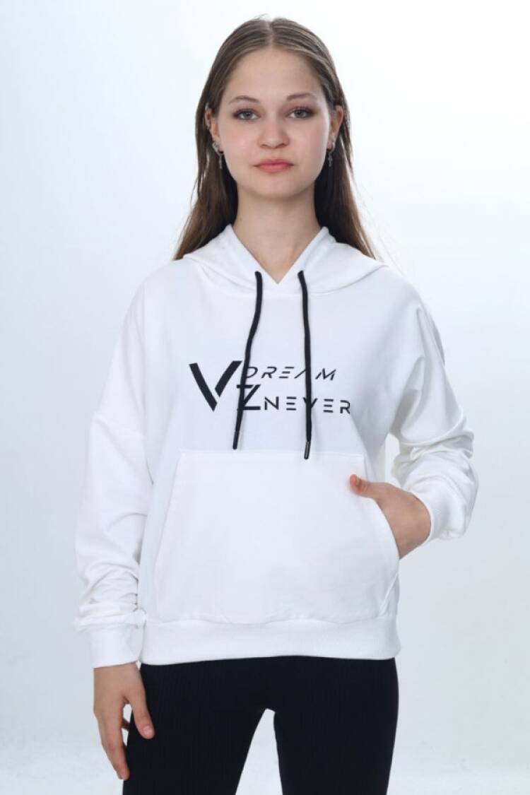 Girls' Tops - B1 - Vz Baskılı Kapşonlu Kız Sweat - Brand: VIZVIZ - Women & Kids, Baby Clothes Wholesale - Globality Store