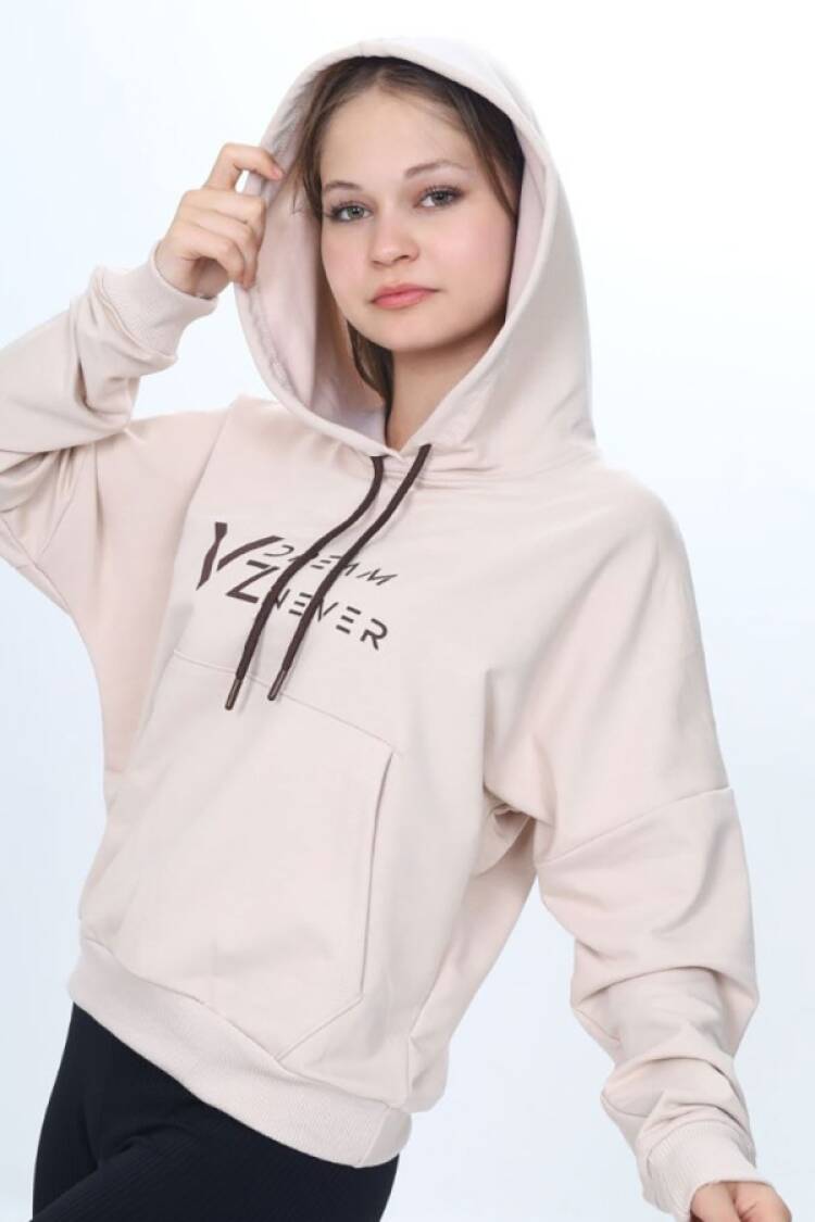 Girls' Tops - B1 - Vz Baskılı Kapşonlu Kız Sweat - Brand: VIZVIZ - Women & Kids, Baby Clothes Wholesale - Globality Store