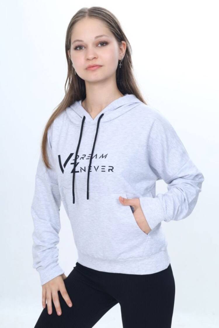 Girls' Tops - B1 - Vz Baskılı Kapşonlu Kız Sweat - Brand: VIZVIZ - Women & Kids, Baby Clothes Wholesale - Globality Store