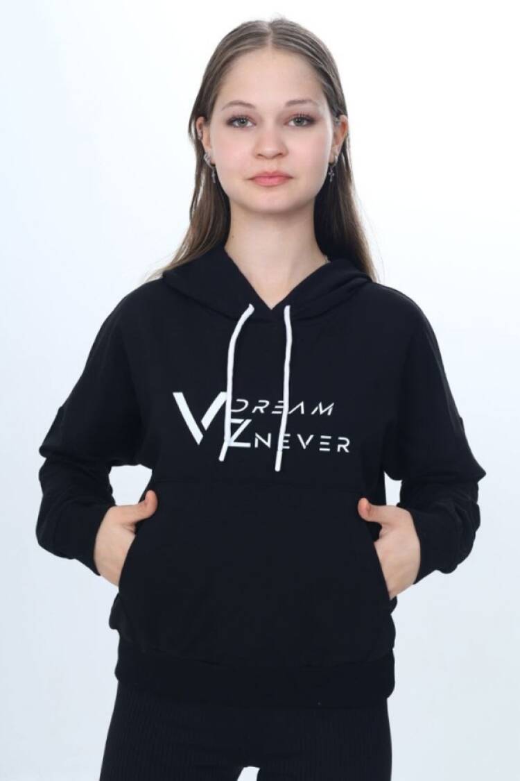 Girls' Tops - B1 - Vz Baskılı Kapşonlu Kız Sweat - Brand: VIZVIZ - Women & Kids, Baby Clothes Wholesale - Globality Store