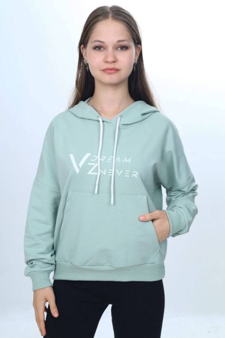 Girls' Tops - B1 - Vz Baskılı Kapşonlu Kız Sweat - Brand: VIZVIZ - Women & Kids, Baby Clothes Wholesale - Globality Store