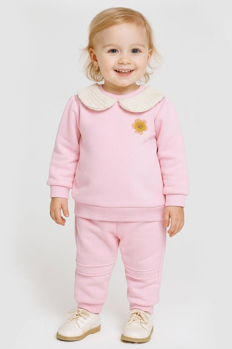 Baby Sets - B1 - Yakalı Kız Bebe Takım 3ip Şardonlu - Brand: BEYAZ BEBEK - Women & Kids, Baby Clothes Wholesale - Globality Store