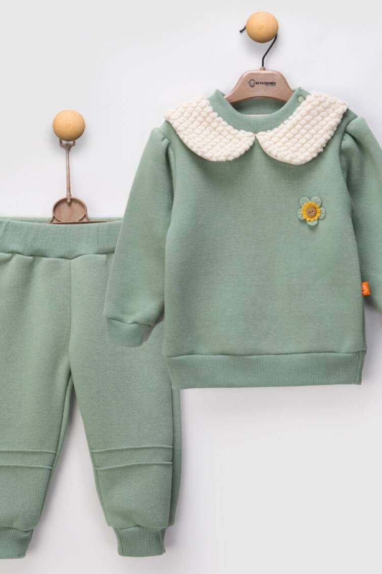 Baby Sets - B1 - Yakalı Kız Bebe Takım 3ip Şardonlu - Brand: BEYAZ BEBEK - Women & Kids, Baby Clothes Wholesale - Globality Store