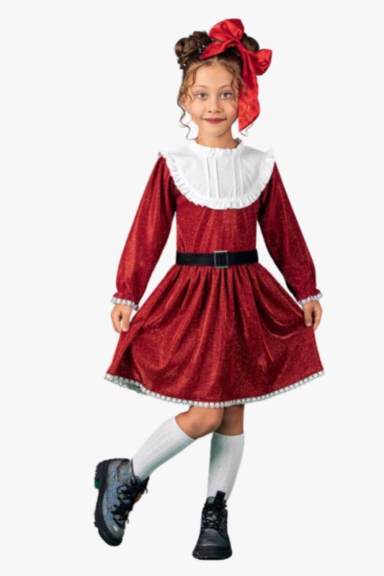 Girl's Dress - B1 - Yakalı Simli Kemerli Noel Yılbaşı Elbise - Brand: LYRA KİDS - Women & Kids, Baby Clothes Wholesale - Globality Store