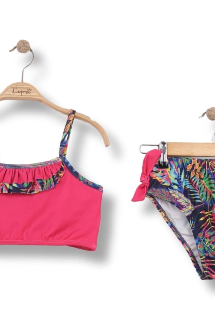 Mayo &amp; Deniz Şortu - B1 - Yaprak Desenli Kız Mayo - Brand: LYRA KİDS - Women & Kids, Baby Clothes Wholesale - Globality Store