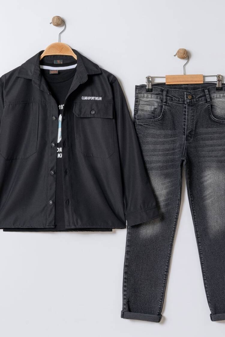 Boys' Sets - B1 - Yazılı Ceketli Erkek Takım - Brand: BARKOD - Women & Kids, Baby Clothes Wholesale - Globality Store