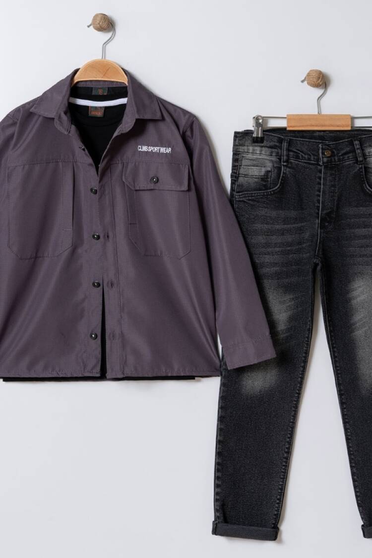 Boys' Sets - B1 - Yazılı Ceketli Erkek Takım - Brand: BARKOD - Women & Kids, Baby Clothes Wholesale - Globality Store