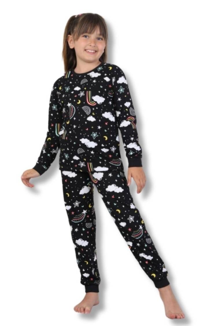Girl's Pajamas - B1 - Yıldız Desenli Kız Pijama Takım - Brand: İSOBEL - Women & Kids, Baby Clothes Wholesale - Globality Store